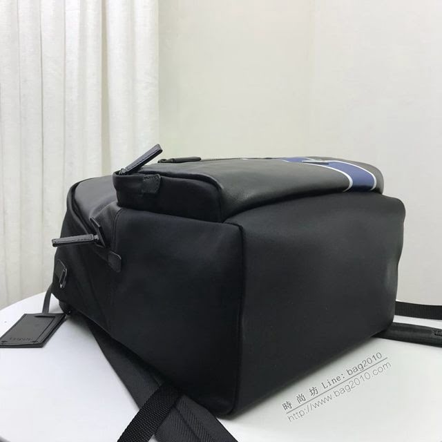 prada男包 普拉達專櫃2020爆款 2VZ066 Prada新款雙肩包 Prada男士後背包 黑+黑+藍  pyd2039